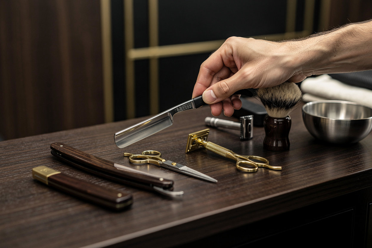 Barbearia Imperial ambiente premium com design sofisticado em preto e dourado